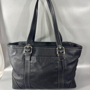 COACH F12609 XL Hamptons Black Leather Travel Business Tote Carryall Bag